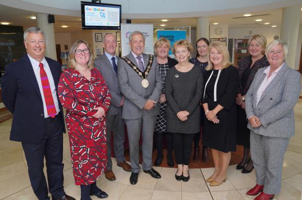 conference speakers with the Mayor of Lisburn, Director of Housing Rights, Janet Hunter, and conference Chair Lorraine Campbell, Supporting Communities